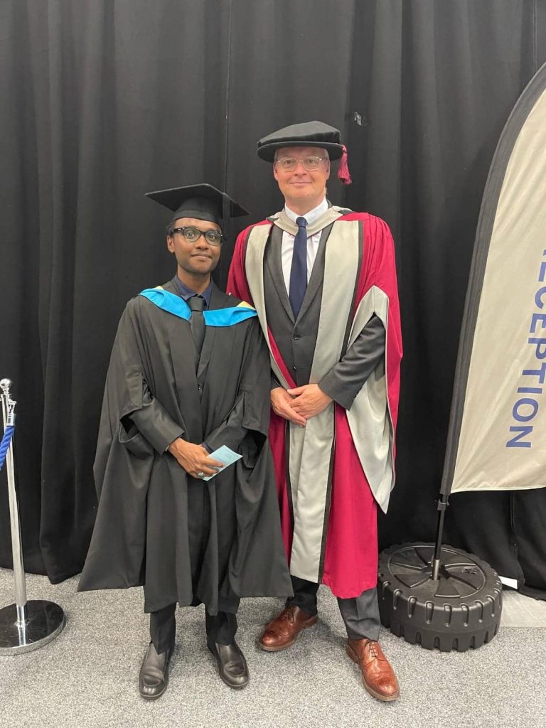 Sudipta Dey with Professor Richard Hill at the University of Huddersfield Artificial Intelligence Lab